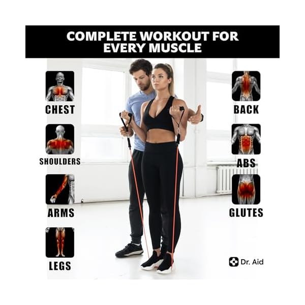 Dr. Aid Resistance Bands Set, 5 Stackable Bands with Handles, Pure Latex - Image 5