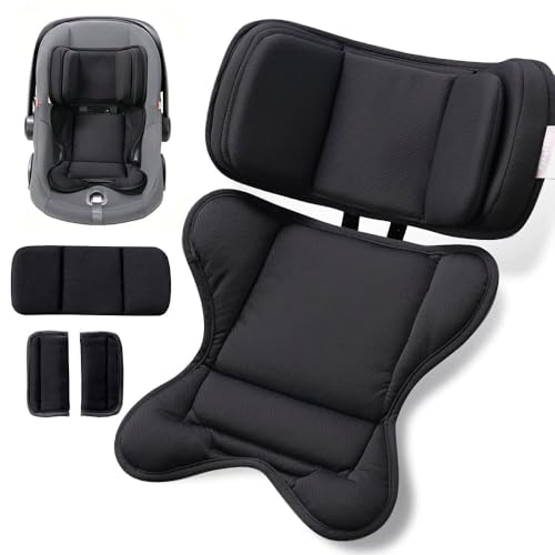 TinlyFinly Infant Insert Compatible with Doona, Graco, Britax, Chicco, Evenflo Car Seat, Adjustable Baby Head Body Support Cushion for Newborn to Toddler, Fits Infant Car Seat and Stroller (Black)