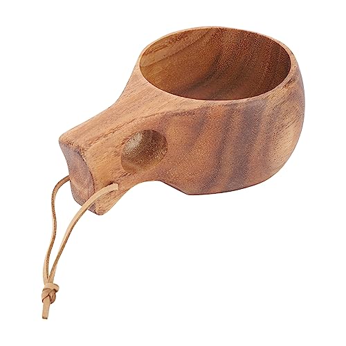 UPQRSG 220 Ml Holz Campingbecher, Traditionelles Nordisches Holzdesign, Wärmeisolierende, Fein Polierte Kaffeetasse mitGriff, Tragbarer Holzbecher Trinkbecher für Outdoor Wanderungen(A)