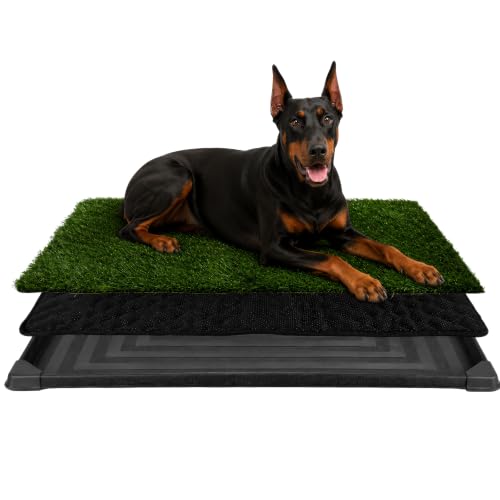 Image of PETMAKER Reusable 3-Layer Large Dog Grass Pad with Tray, 46.75 inch x 28.25 inch | Dog Litter Box for Indoor and Outdoor Use, Easy to Clean Washable Pet Turf Artificial Grass Pad for Puppy Potty Training