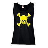 lepni.me Damen Tank-Top Totenkopf, Warnzeichen - Nicht berühren (XL Schwarz Gelb)