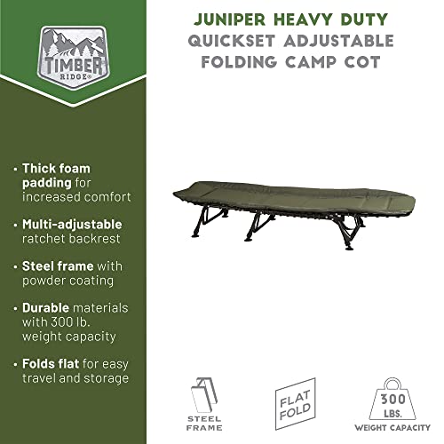 Timber Ridge Folding Camping Cot, Heavy Duty Sleeping Cot With Comfortable Pad Bed Sleeping Cot, Portable Travel Camp Cots For Home, Office Nap, Outdoor, Supports 300 Lbs, Green #TOP30