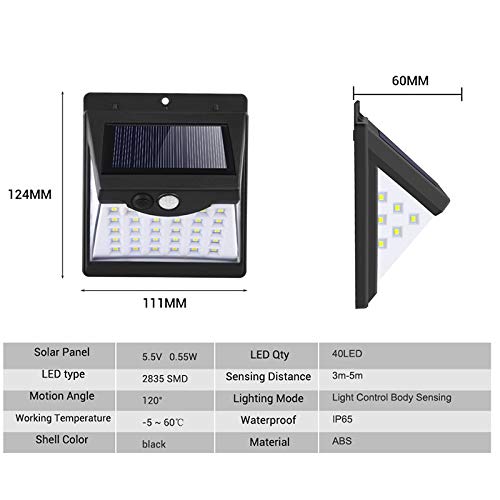 Luminária Energia Solar Parede garagem 40 Leds Sensor Presença 3 Funções Lampada 2 unidades