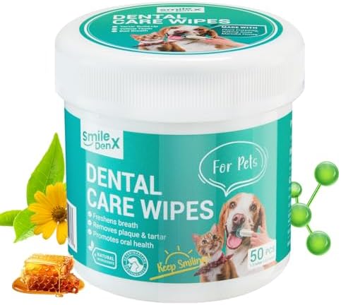 Dog Dental Care Wipes – Dog Teeth Cleaning Finger Wipes – Dog Tooth Brushing Kit Dental Wipes – Reduces Plaque & Freshens Breath (50 Pcs)