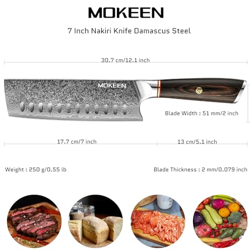 MOKEEN Nakiri Knife 7 Inch, 67 Layers VG10 Damascus Kitchen Knife Wood Handle Chef Knife — view 4