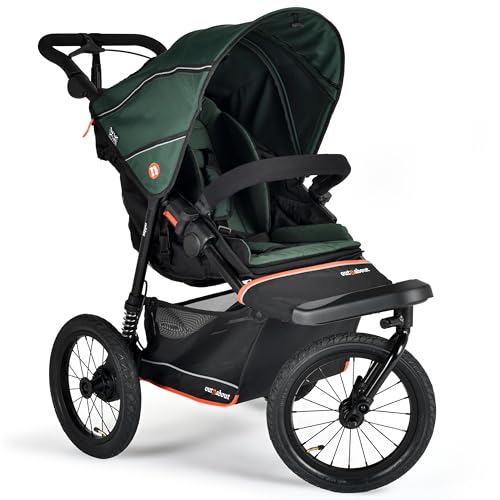 Out'n'About Nipper V6 Plus Certified Running Pushchair with Raincover, Lightweight All-Terrain 3 Wheel Jogging Buggy, 14” Air Tyres, One Hand Compact Fold Stroller, Newborn to 4yrs (Sycamore Green)