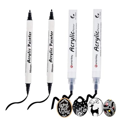 zurabini 4 PCS Black Acrylic Paint Pen, Fine Tip & Medium - Black Paint Marker for Rock Painting, Canvas, Wood, Ceramic, Glass, Fabric, Tire and Shoes - Acrylic Pens for Kids & Adults