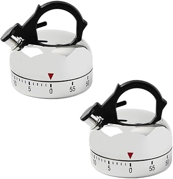 2Pcs Kitchen Timer Kettle Shape 60 Minutes Mechanical Timer Alarm Clock, Mechanical Timer for Cooking Sports Beauty Study Kitchen Accessaries