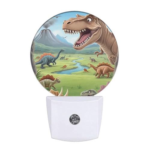 Image of EKOBLA Cartoon Volcano Dinosaurs Night Light, Tyrannosaurus Rex Dino Animal Night Lights Plug Into Wall with Dusk to Dawn Auto Sensor for Kids Bedroom