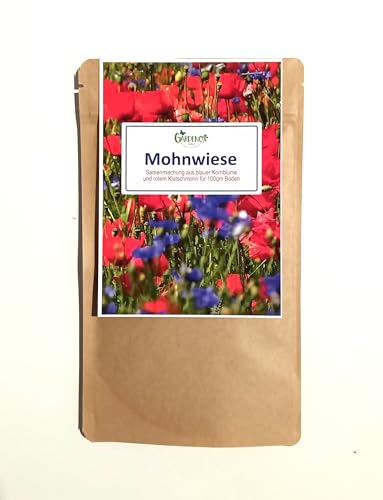 100 qm Mohnwiese Blaue Kornblume & Roter Klatschmohn MIX Bienenweide Insektenwiese Saatgut für eine wundervolle rote und blaue Blumenlandschaft