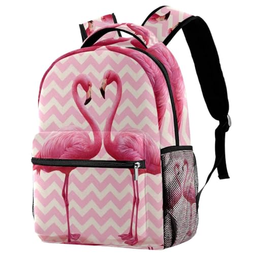 Pink Flamingo Couple Zigzag (3) Backpack for Boys & Girls with Adjustable Shoulder Straps, Carry Handle & Dual Drink Bottle Sleeves