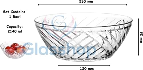 Glasshop Large 2140ml Glass Serving Bowl - Ridged Design for Salad Mixing or Trifle Serving