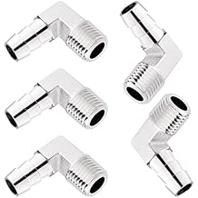 LTWFITTING Nickel Plating 90 Degree Elbow Brass Barb Fitting 3/8-Inch ID Hose x 1/4-Inch Male NPT Gas Pack of 5