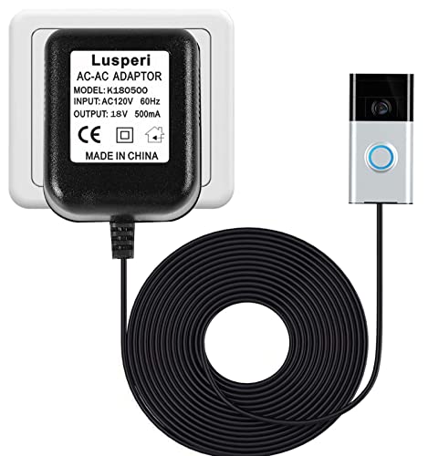 Extra Long 16.4ft Cord Video Doorbell Power 18V500mA Doorbell Transformer for Ring,Nest Hello,Wyze and Eufy Video Doorbells (Black)