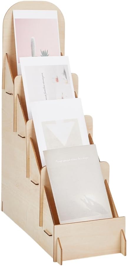 1 Set Wood Display Stand 11.85x4.72x15.35 Inch Greeting Card Display 5-Tiered Rack Wooden Sticker Stand Counter Retail Displays Rack for Postcard Brochure Photos Counter Tabletop
