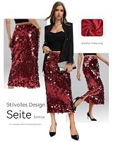 JasGood Paillettenrock für Damen Glitzer Maxirock Sexy Elastische Taille Hüftrock Fashion Skirt für Nacht aus Party Rave Karneval – Ansicht 2