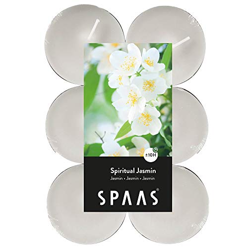 Spaas 12 Scented Maxi Tealights, 10 Hours, Spiritual Jasmine,White,D 58 mm x H 24 mm