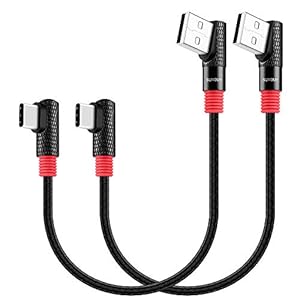 SUNGUY USB C Kabel [0.3M x 2] Kort Type C Kabel Snellaadkabel Elleboog 90 graden Nylon Gevlochten Compatibel met Samsung Galaxy S10 A51,Huawei P30,Oneplus 7T