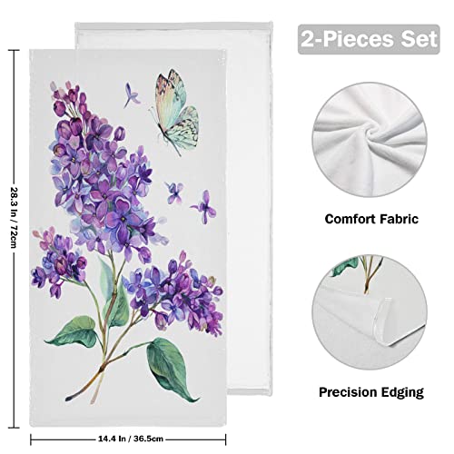 Vigtro Watercolor Lilac Butterfly Hand Towels 2 Pack, Spring Bath Towels Ultra Soft And Highly Absorbent, Summer Flower Decorative Fingertip Towel For Home, Bathroom, Kitchen #TOP1