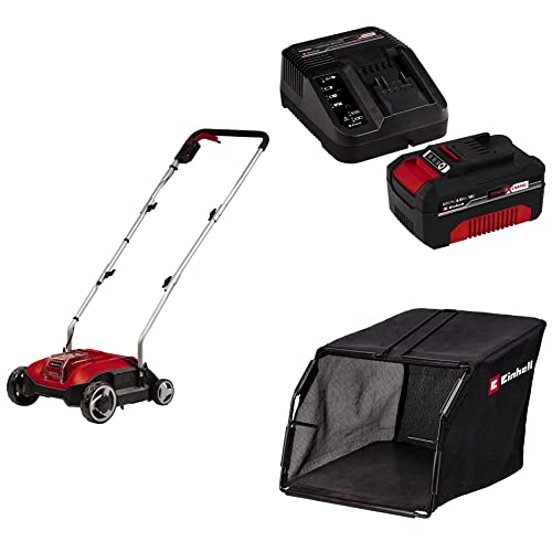 Einhell Akku-Vertikutierer GC-SC 18/28 Li Power X-Change (18 V, Brushless, 28 cm Messerwalze, 3-stufige Arbeitstiefeneinstellung, inkl. 4,0 Ah Akku, Ladegerät und Fangsack)