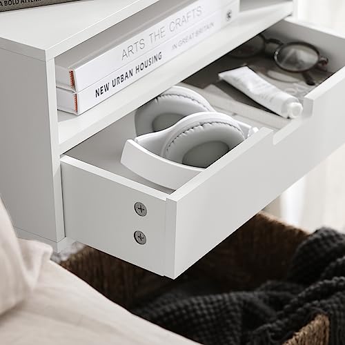 SoBuy Floating Nightstand Wall Mounted Bedside Table with Drawer and Open Shelf, Modern Narrow Floating Night Stand for Bedroom Side Table and Living Room, White NKD03-W by SoBuy - Image 5