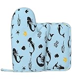 Colored Mermaid Oven Mitts and Pot Holders Heat Resistant 2pcs Set BBQ Gloves and Pads for Cooking B
