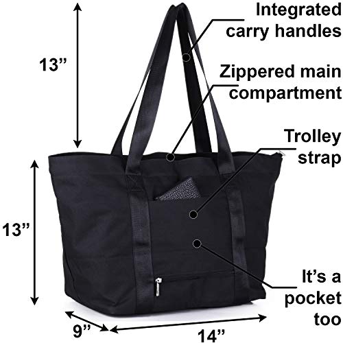 Nylon Family Travel Tote Beach Bag With Zipper For Women, Teacher Or Nurse (Black) #TOP4