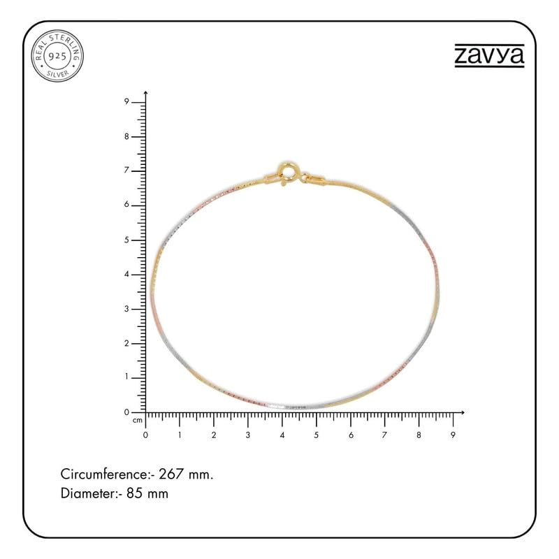 Image of ZAVYA 925 Sterling Silver Modest Minimal Triple Tone Plating Chain Anklet (Single) | Gift for Women & Girls | With Certificate of Authenticity & 925 Stamp