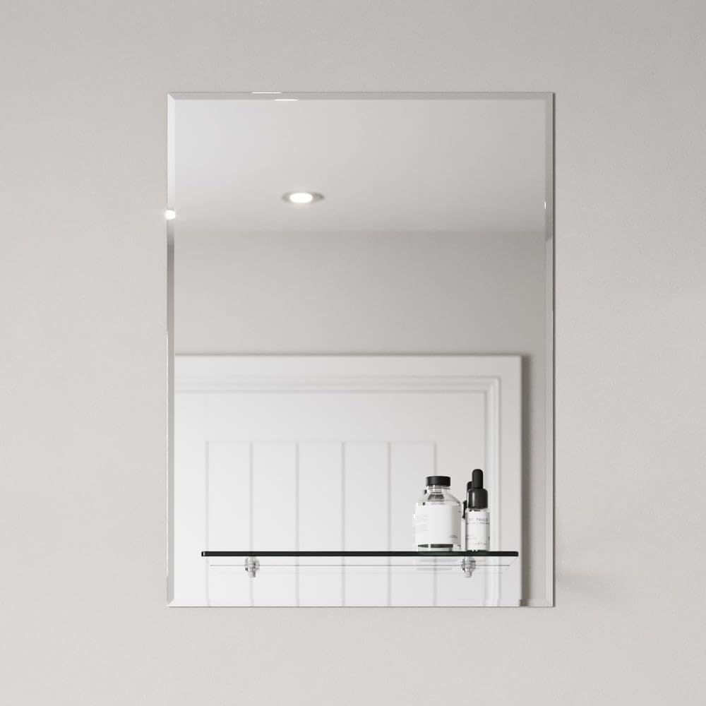 Artis Blue Artis® 450 X 600Mm Bevelled Edge Bathroom Mirror With Shelf Frameless Vanity Mirrors Wall Mounted 4Mm Mirrored Glass, Rectangular