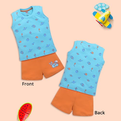Image of LuvLap Baby Boys Regular Fit 100% Cotton Sleeveless Boys T-Shirt & Shorts Set Pack of 3