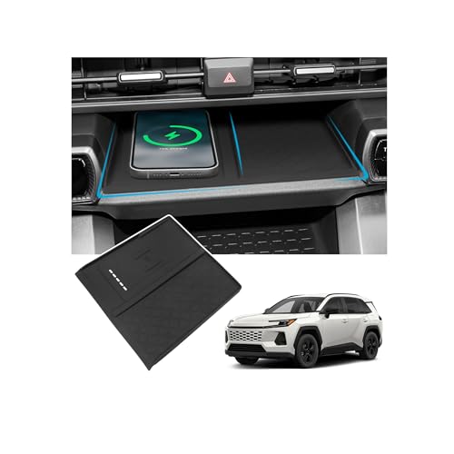 Bercicci Wireless Charging Anti-Slip Mat Compatible with Toyota 2026 RAV4 LE SE XLE XSE Limited Hybrid Accessories Black Silicone Material Center Console Organizer Protective Pad