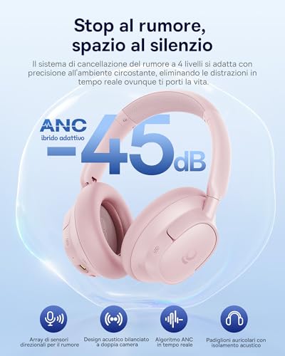 Baseus EH10 NC - Cuffie Bluetooth con isolamento acustico ibrido da -45 dB, con audio Hi-Res e LDAC e microfono da 5 Ki, 80 ore di autonomia, Bluetooth 6.0, connessione multipunto - Immagine 1