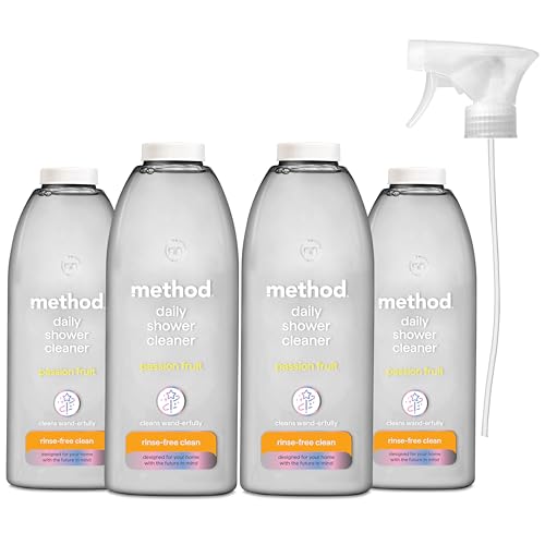 Method Shower Cleaner Spray, Cleans without Having to Rinse, Surface Cleaner, Passion Fruit Scent, Pack of 4, 4 x 828ml