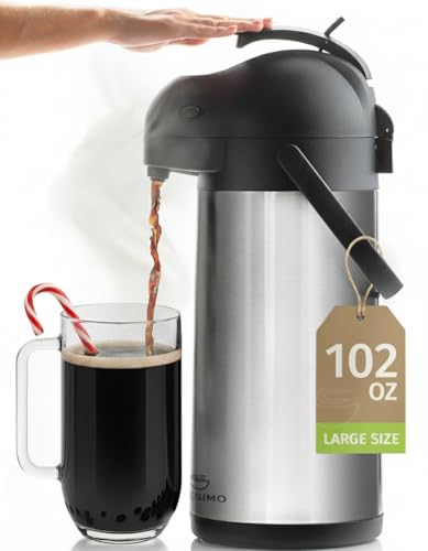 Cresimo Coffee Carafe with Pump - 102oz / 3L Airpot 12 Hours Large Hot Water Carafe, Cocoa Dispenser for Parties - Tea Flask, Insulated Stainless Steel Airpots for Hot Beverage Dispenser -Coffee Pump
