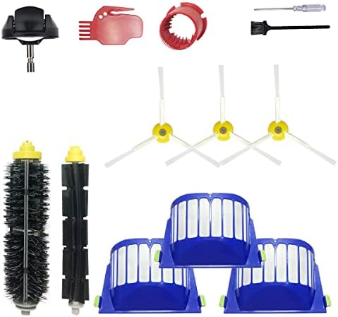 Rumba Replacement Parts for iRobot Roomba 610 620 650 675 677 692 671 694 691 Series Vacuum Cleaner Accessories Kit-Include 3 Side Brush,3 Filter,1 Front Caster Wheel,Bristle Brush and 3 Cleaning Tool