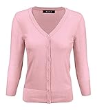 YEMAK Women's V-Neck Button Down Knit Cardigan Sweater Vintage Inspired,Light Pink,Medium