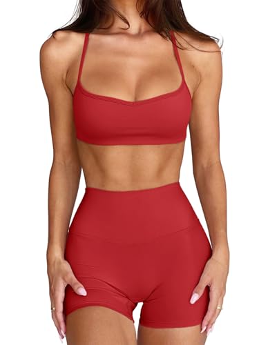 Image of LASLULU Womens Adjustable Spaghetti Straps Sports Bra Sweetheart Neck Wireless Padded Workout Yoga Crop Tops