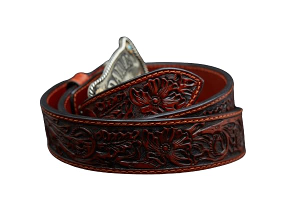 Tito's Custom Buckles Midland Hand-tooled, Saddle leather, Lined, Full-grain Belt Western Oak Leaves2