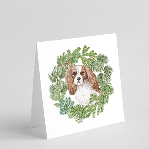 Caroline's Treasures CK8840GC55 Cavalier Spaniel Blenheim Christmas Wreath Square Greeting Cards and Envelopes Pack of 8 Blank Cards with Envelopes Blank Thank You Note Greeting Cards Stationery 5x5 S