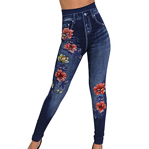 semen Legging Femme Jeans Imitation Taille Haute Imprimé Floral Elastique Déchiré Casual pour Automne Hiver