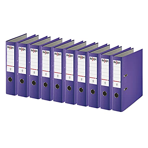 Rexel A4 Lever Arch Files, Purple Polypropylene Filing Folders, Durable PP ECO 75 mm Spine Holds Up to 500 Sheets, for A4 Document Storage and Everyday Filing, Pack of 10