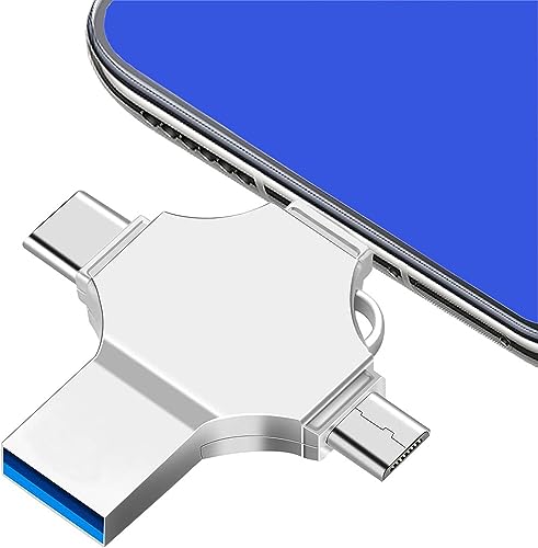 USB 2.0 Flash Drive 128GB 4 in 1 USB C Stick Thumb Drive Memory Stick High Speed USB Drive Portable Photo Stick External Storage Drive Compatible with Computers Smartphone Laptop PC