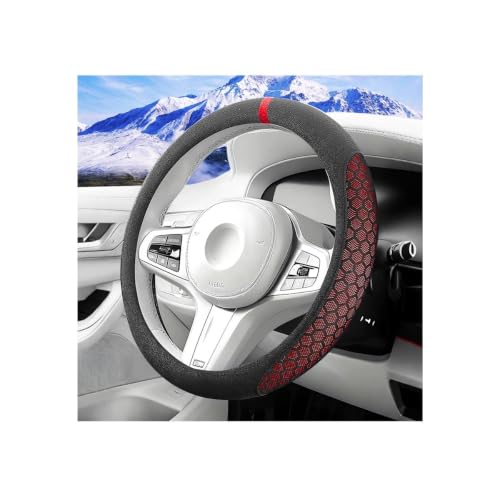 GZJHJF Car Steering Wheel Cover, 14.5-15", Suede, Non-Slip Lining, Red