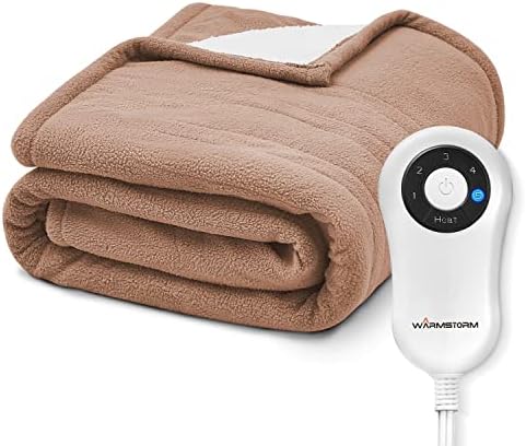 Warm Storm Heated Blanket Throw 50"x 60" Soft Polar Fleece & Sherpa Electric Blanket Throw with 5 Heat Settings 4 Hours Auto-Off Overheating Protection Heating Blanket for Couch Home Office Camel