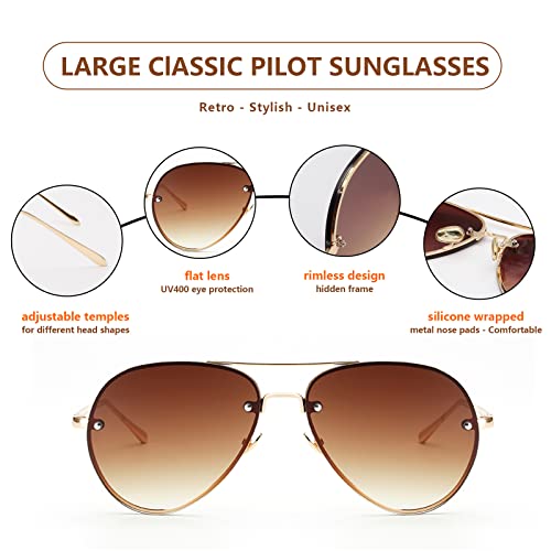 Image of Xpectrum Classic Double Bridge Metal Aviator Sunglasses for Women Men Trendy Retro UV400 Rimless Sun Glasses