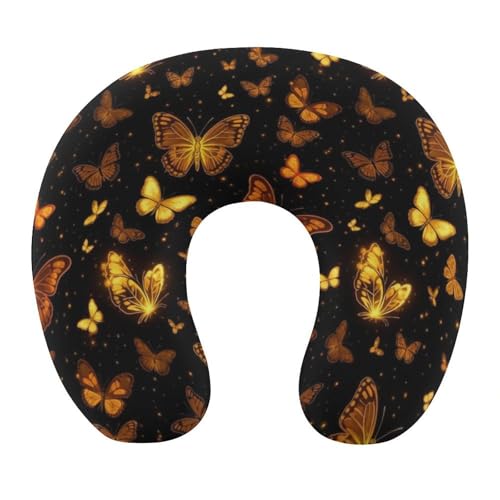 Image of Cute Travel Neck Pillow Butterflies Art Memory Foam U Shaped Cushion, Washable Cover for Boys Girls Airplane Car School Nap