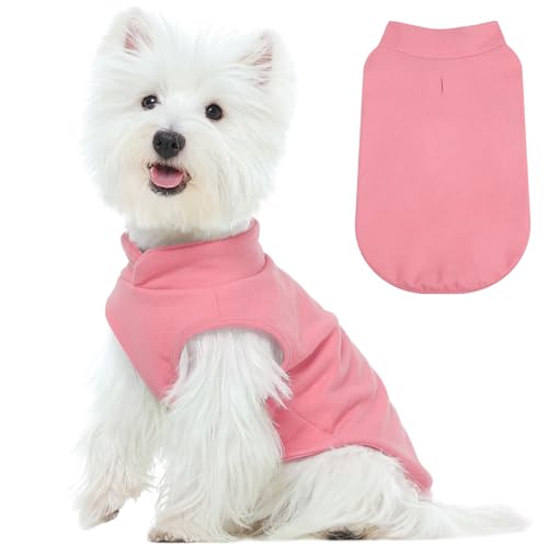 FUAMEY Dog Fleece Vest for Small Dogs,Warm Stretchy Dog Sweatshirts Pullover with Leash Hole Dogs Sweater Soft Pet Turtleneck Cozy Pet Vest Lightweigh