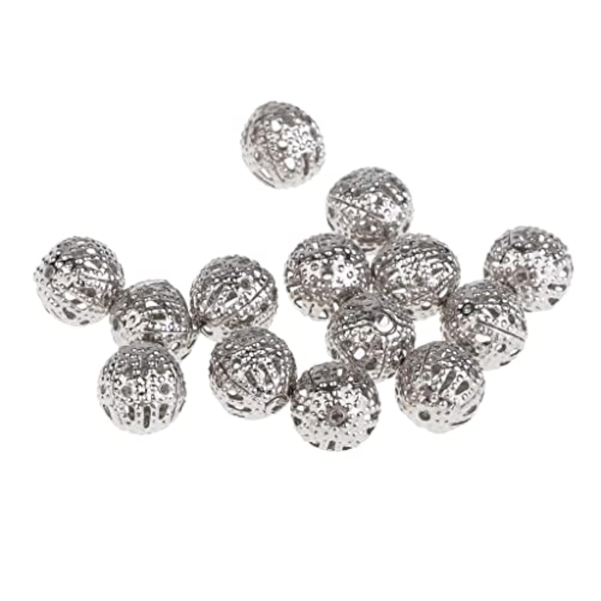 100 Pcs 8mm Round Metal Hollow Beads, Loose Spacer Beads