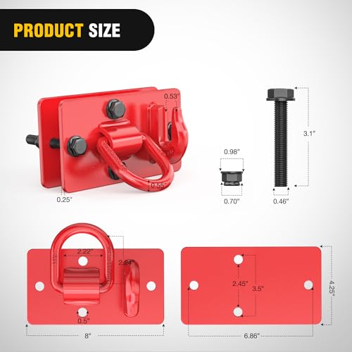 Image of Nilight 2Pcs 8.5 inch x 4.2 inch Heavy-Duty Tractor Bucket Hooks with Tie-Down Ring Max 15,000 lbs Bolt-On Grab Hooks with Back Plates for Trailer, RV, UTV, Truck, Grade 70 Forged Steel Red