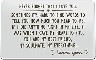 Anniversary Card Gifts for Him Engraved Wallet Insert Card for Boyfriend Husband Never Forget That I Love You Valentine's Day Wedding Birthday Gift for Men Fiance Couple Gift
